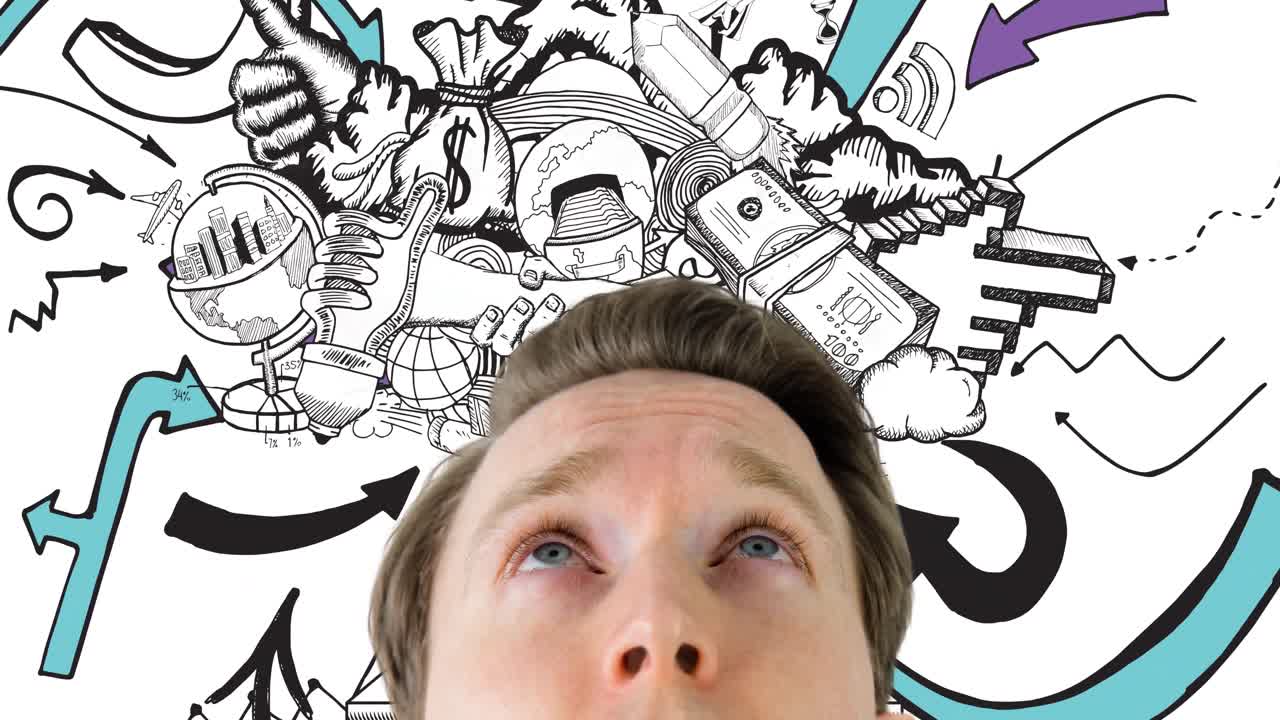 ⁇ 색 배경 에 있는 그림 위 에 있는 백인 남자 의 애니메이션