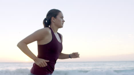 Fitness,-running-and-woman-athlete-by-the-sea