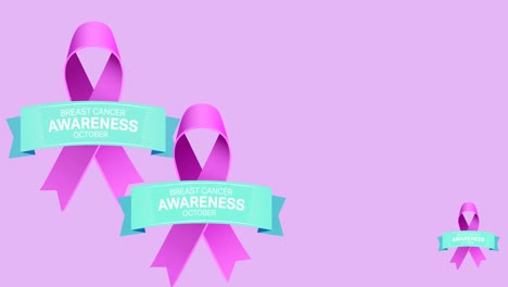 Animation-of-multiple-pink-ribbon-logo-with-breast-cancer-text-appearing-on-pink-background