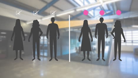 animation of people with icons with macro coronavirus covid-19 cells uncrossed and crossed check box