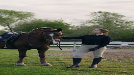woman interacting with a horse