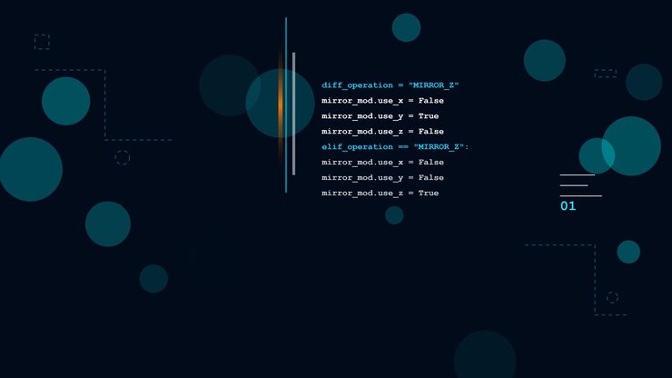 Abstract Digital Background with Programming Code and Floating Circles
