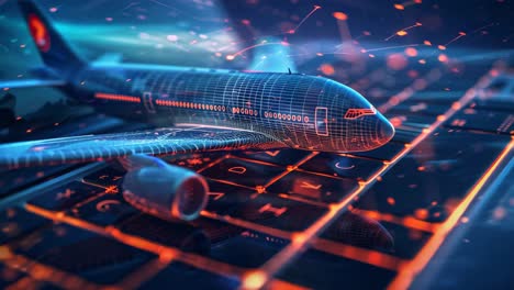 digital airplane on laptop keyboard