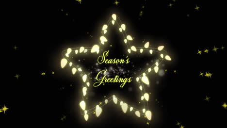 animation of seasons greetings text and stars on black background