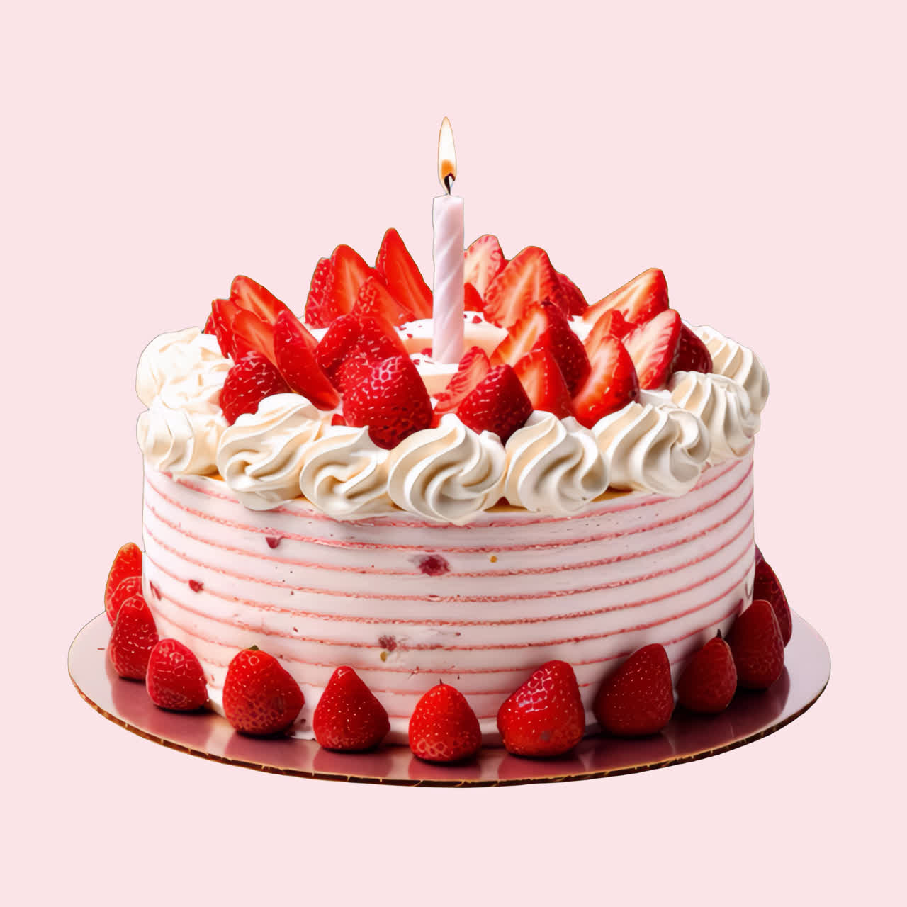 Strawberry cake with candle animation isolated asset, transparent 4K video, alpha channel, ProRes