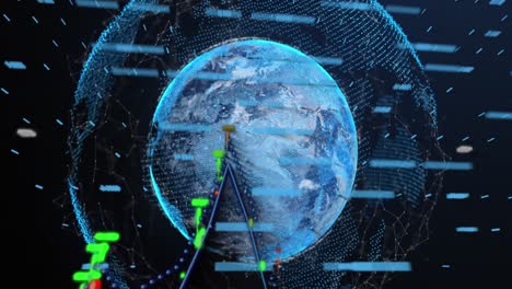 Animation-of-numbers-changing-scope-over-globe-and-network-of-connections