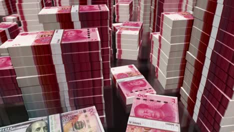 dólar y yuan chino billete de dinero pilas animación de bucle