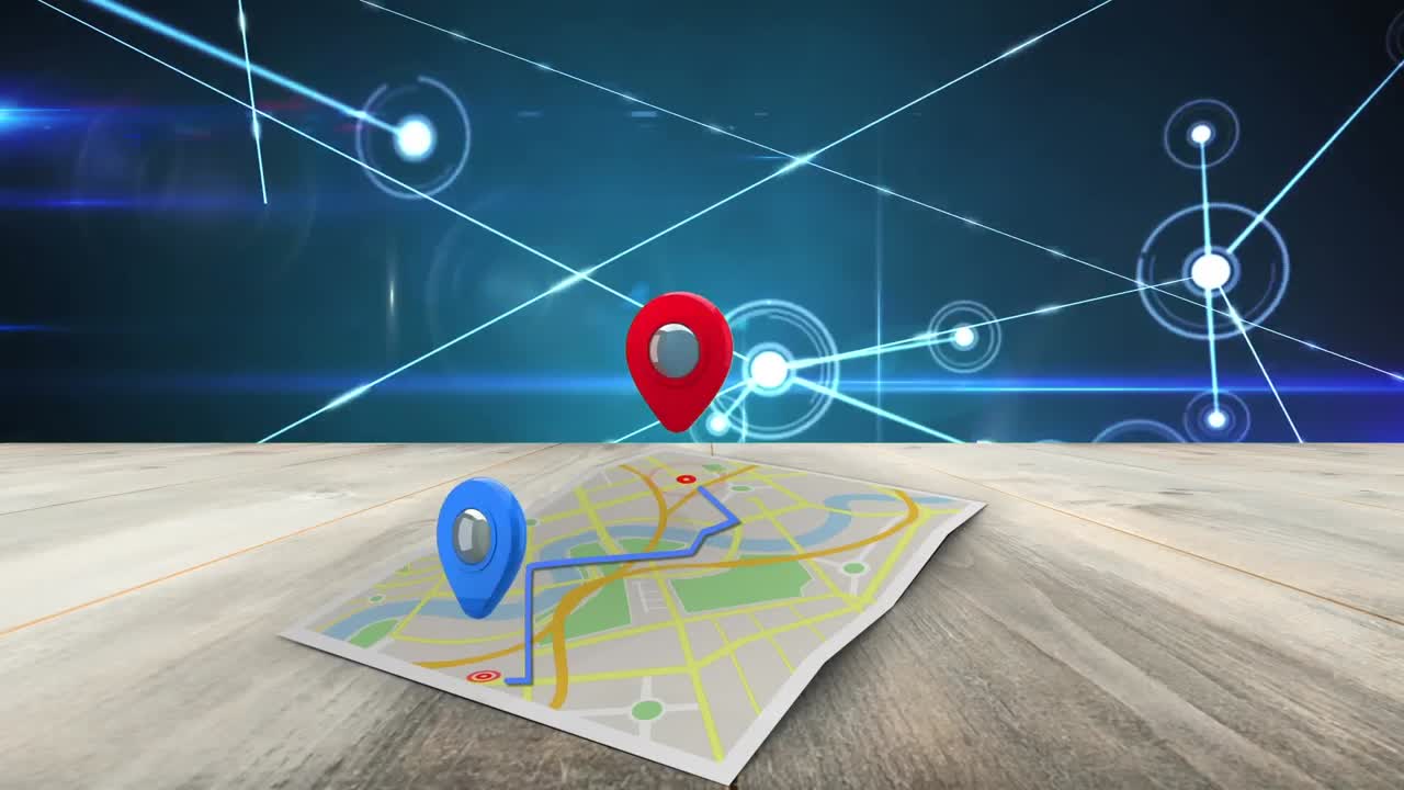 animación del mapa y la red de conexiones sobre fondo azul