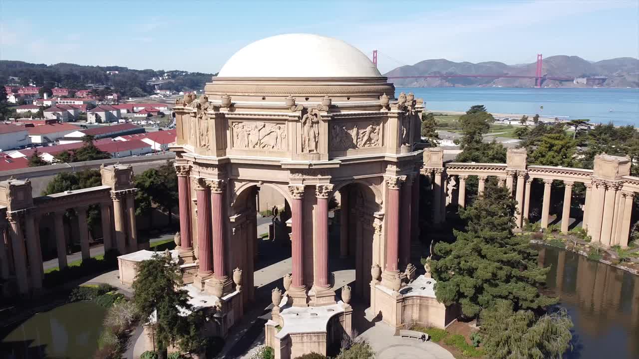 The Palace of Fine Arts in the Marina District of San Francisco, California, is a monumental structure.