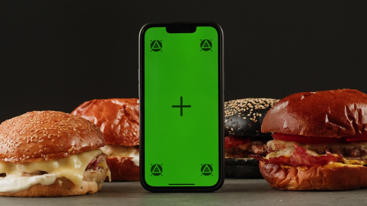 Burgers and Smartphone with Green Screen