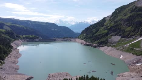 bird's eye view of the beautiful "lac de tseuzier" in the swiss mountains in valais