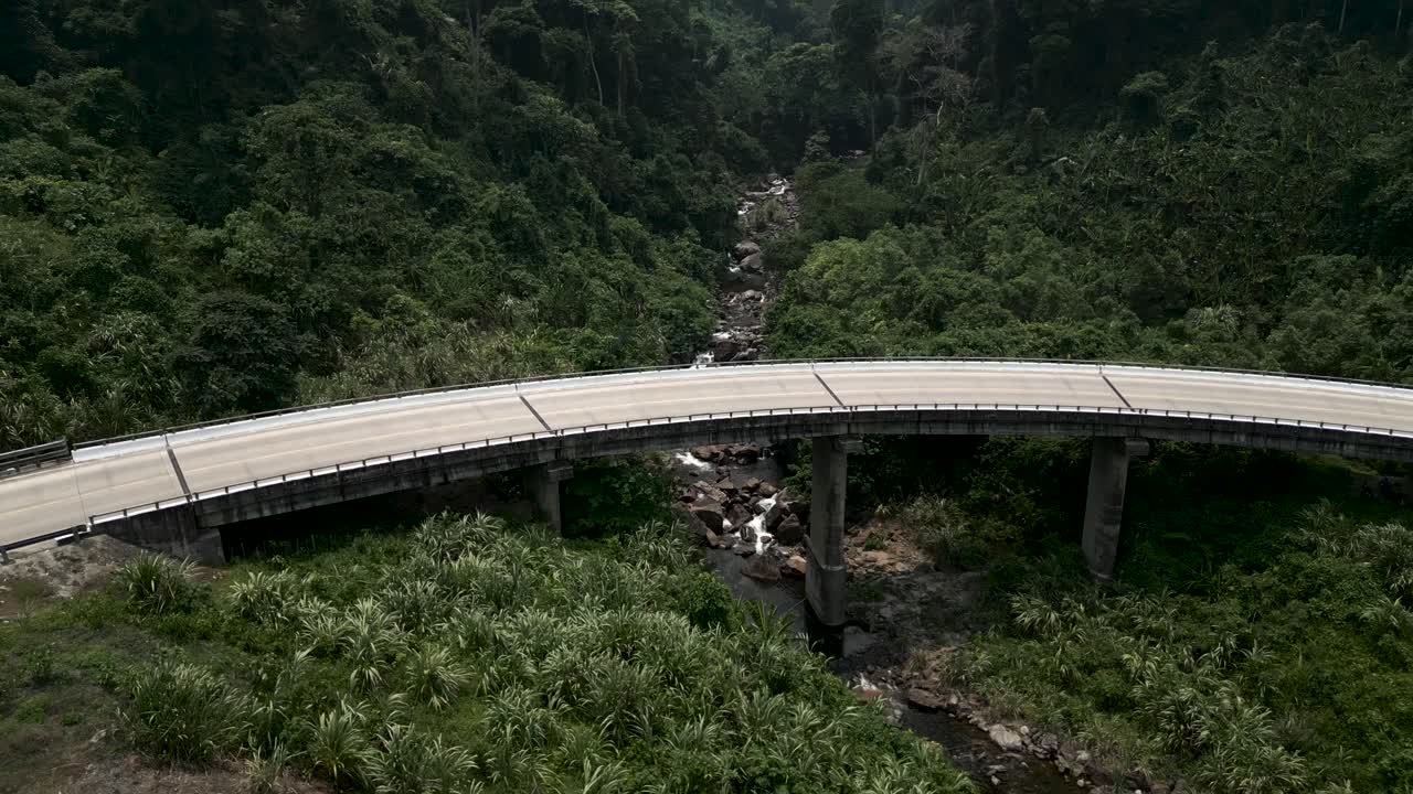 Mountain Highway Bridge Over a Winding River Valley
