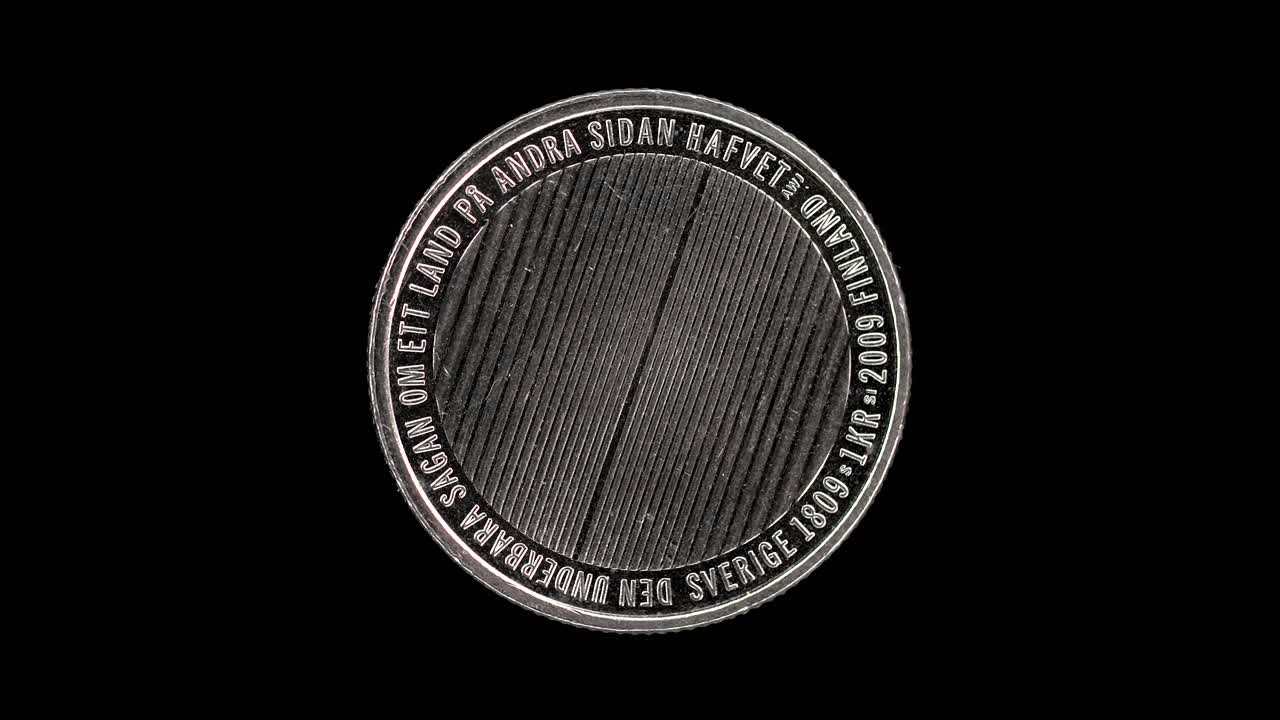 Sweden 2009 1 krona commemorative coin reverse showing horizontal sea lines text and mint marks rotating on black background