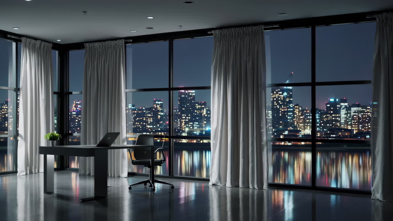 Modern Office with Night City View