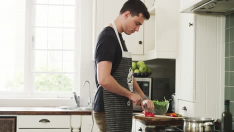 a young couple preparing a heathy meal at home