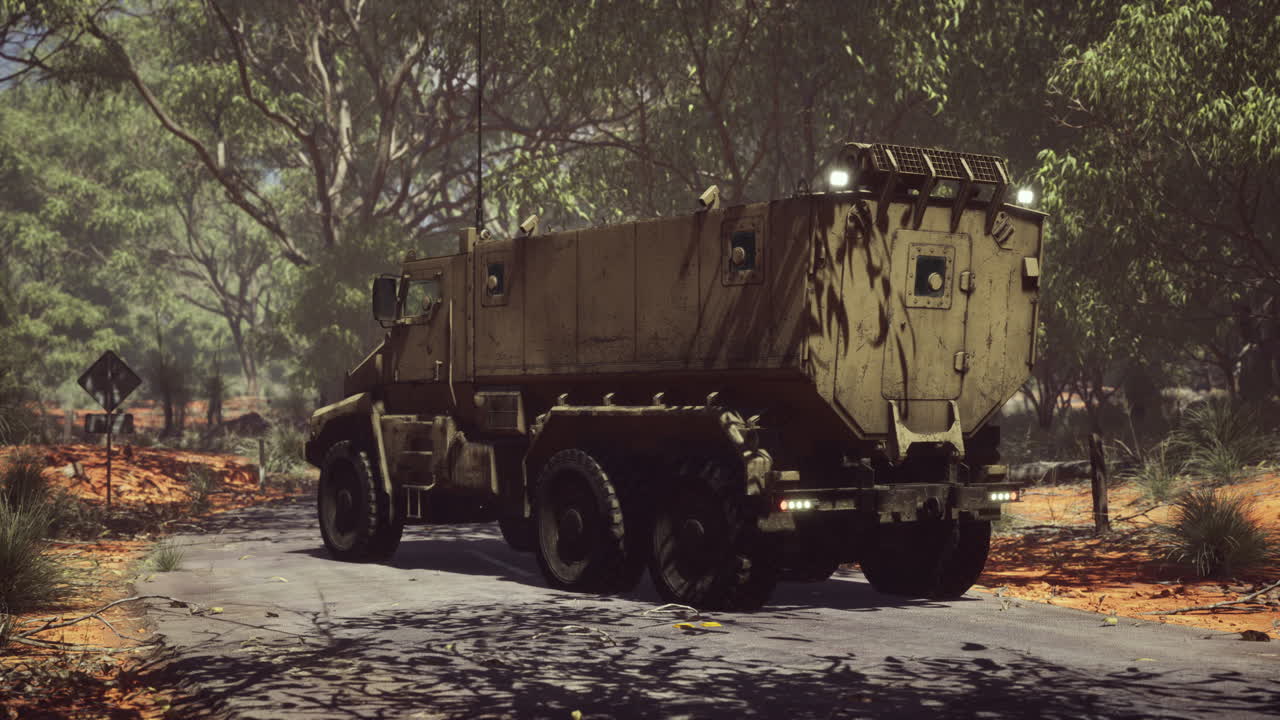 도로에 있는 군대 장갑 차량