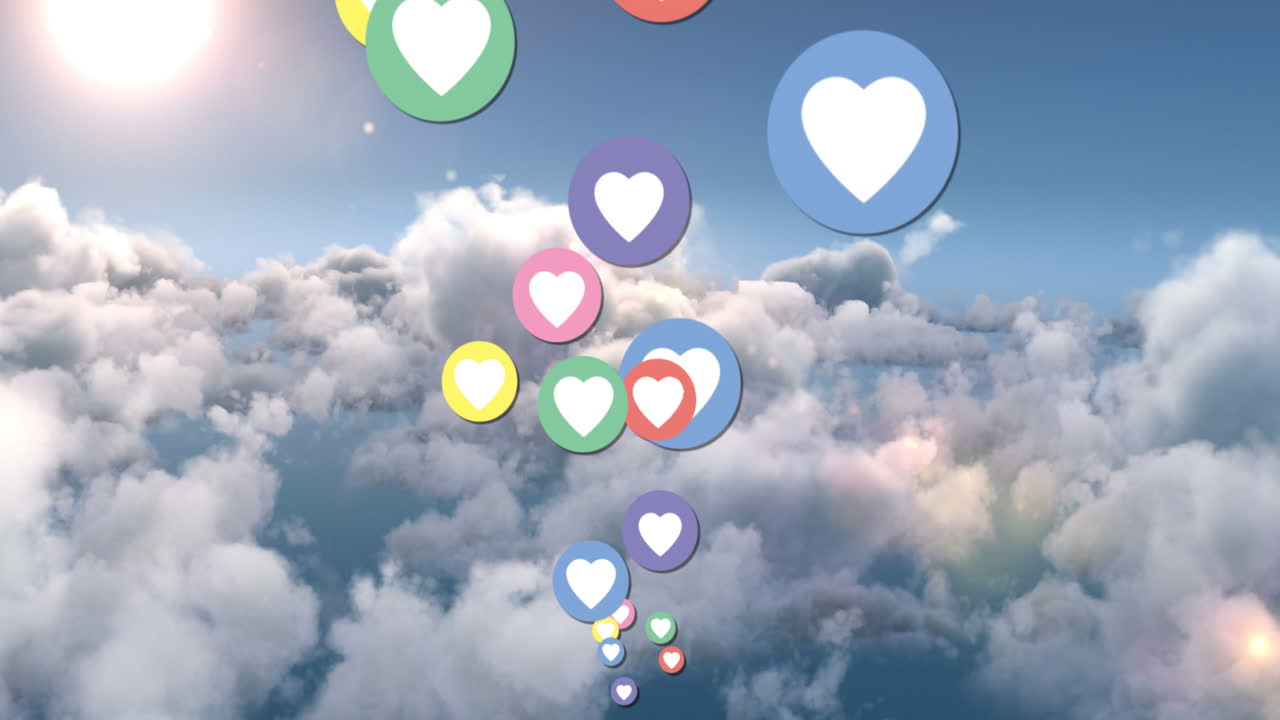 Increasing hearts count flying in the sky 4k