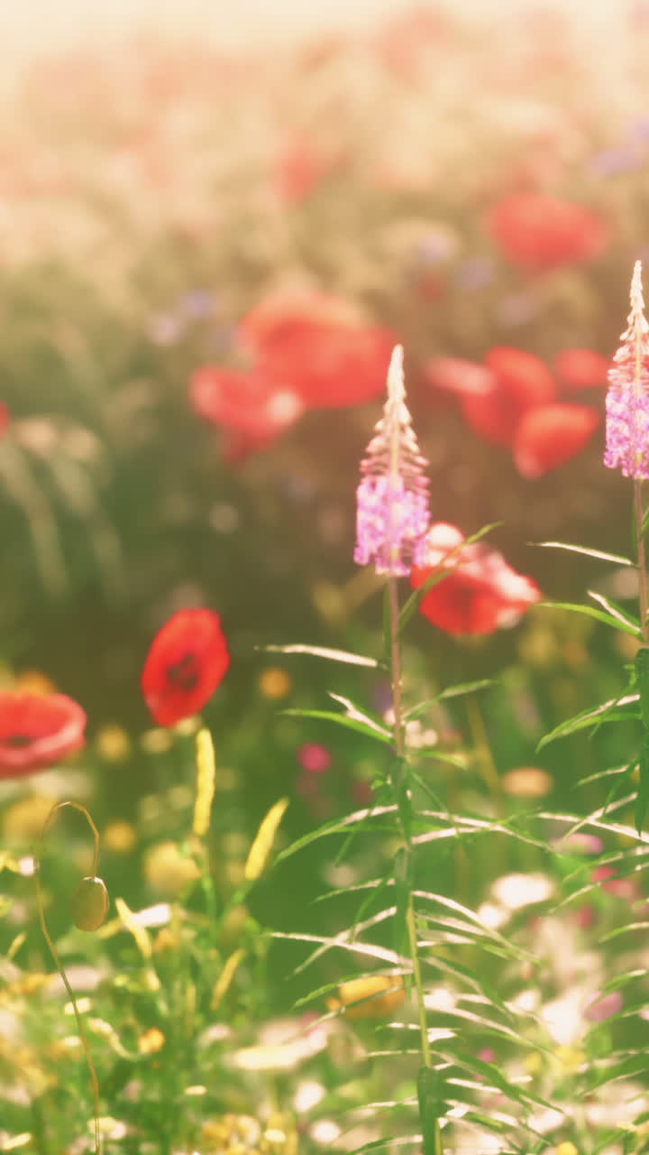 Real field and flowers at sunset
