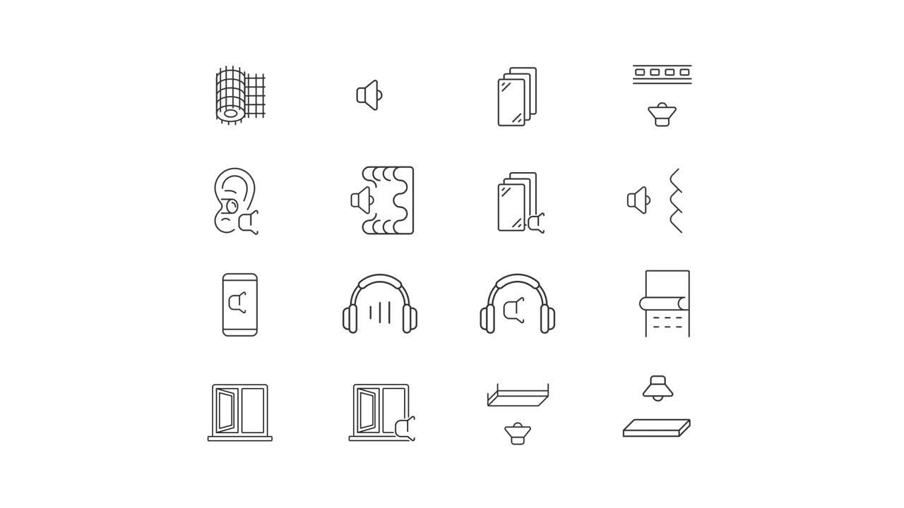 Soundproofing and Acoustic Insulation Icons
