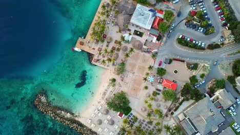 overhead aerial view truck left of jan thiel beach, curacao, dutch caribbean island