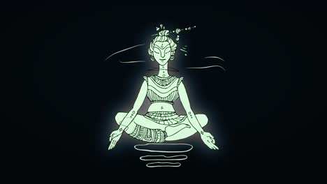 animation of meditation of yogi man in lotus position. black background