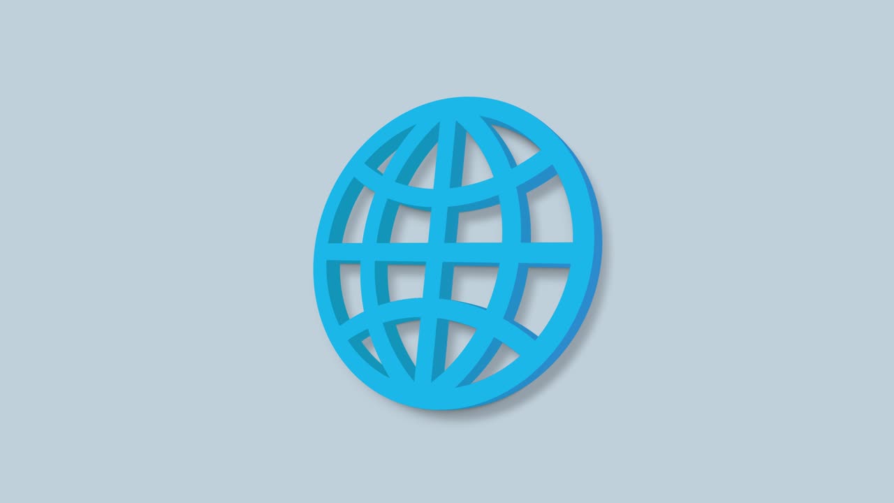 Animated 3d icon of globe. Flat blue symbol of planet. Concept of net, web, internet, ecology.