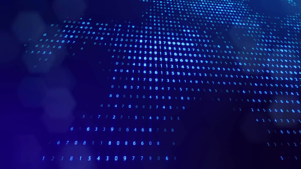 fondo de bucle 3d, concepto de procesamiento de datos digitales, cálculo y visualización de la computación. contadores de números en filas de líneas en el plano. información digital azul bg con números. bg de ciencia ficción.