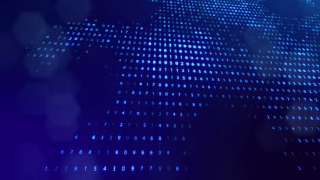fondo de bucle 3d, concepto de procesamiento de datos digitales, cálculo y visualización de la computación. contadores de números en filas de líneas en el plano. información digital azul bg con números. bg de ciencia ficción.