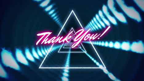 animation of thank you over tunnel made of triangles and black background