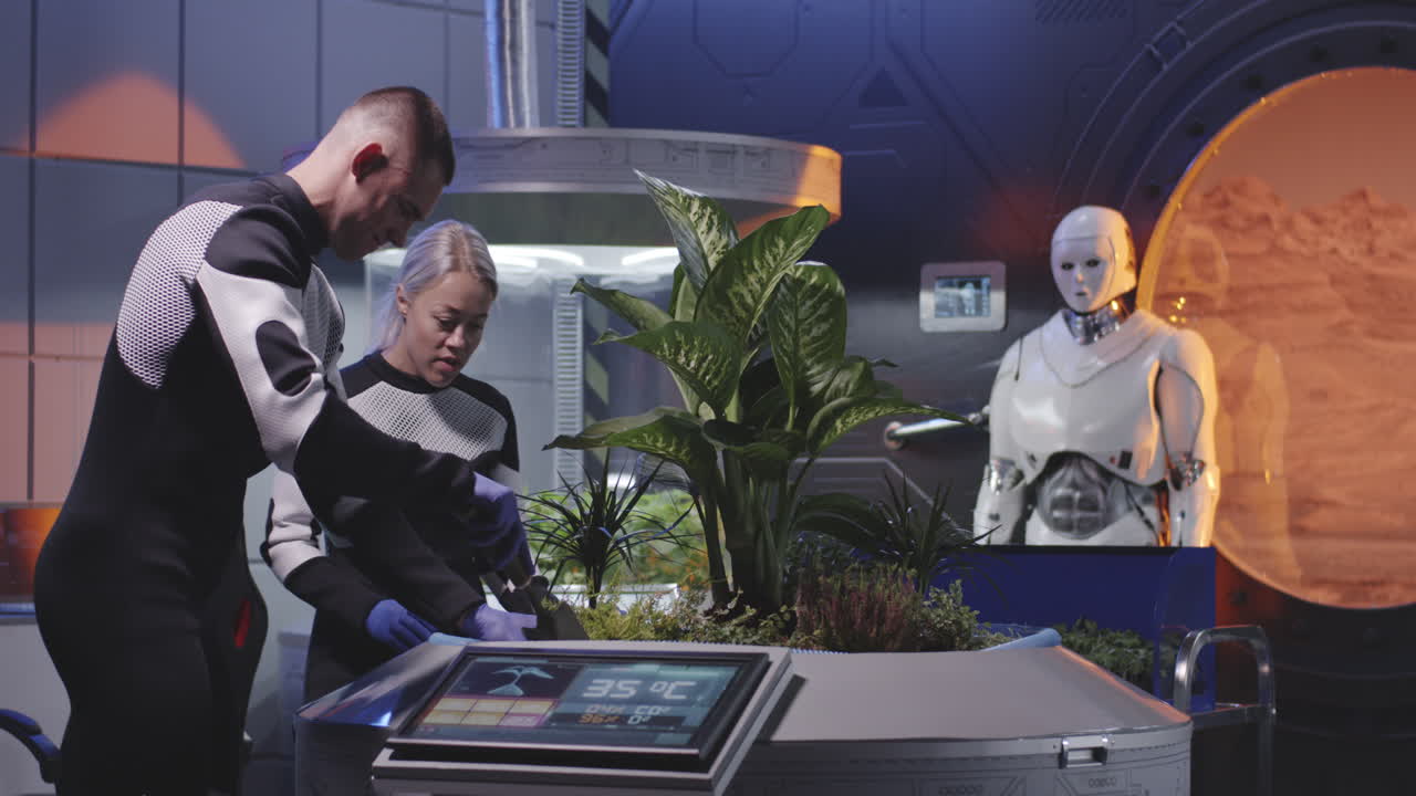 садоводство на космической станции с помощью роботов