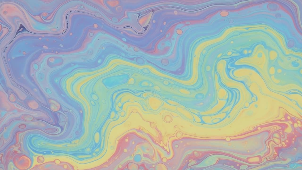 A Vibrant Abstract Fluid Art Composition Featuring Swirling Pastel Colors of Pink, Blue, Yellow, and Mint Green Creating a Dreamlike Atmosphere