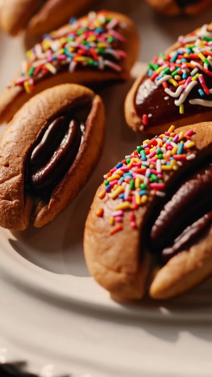 Sweet Chocolate-Filled Pastries with Colorful Sprinkles