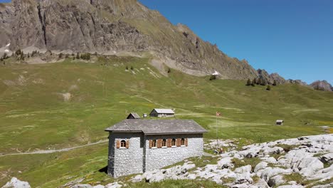 down top view of pragelpass switzerland with the chapel