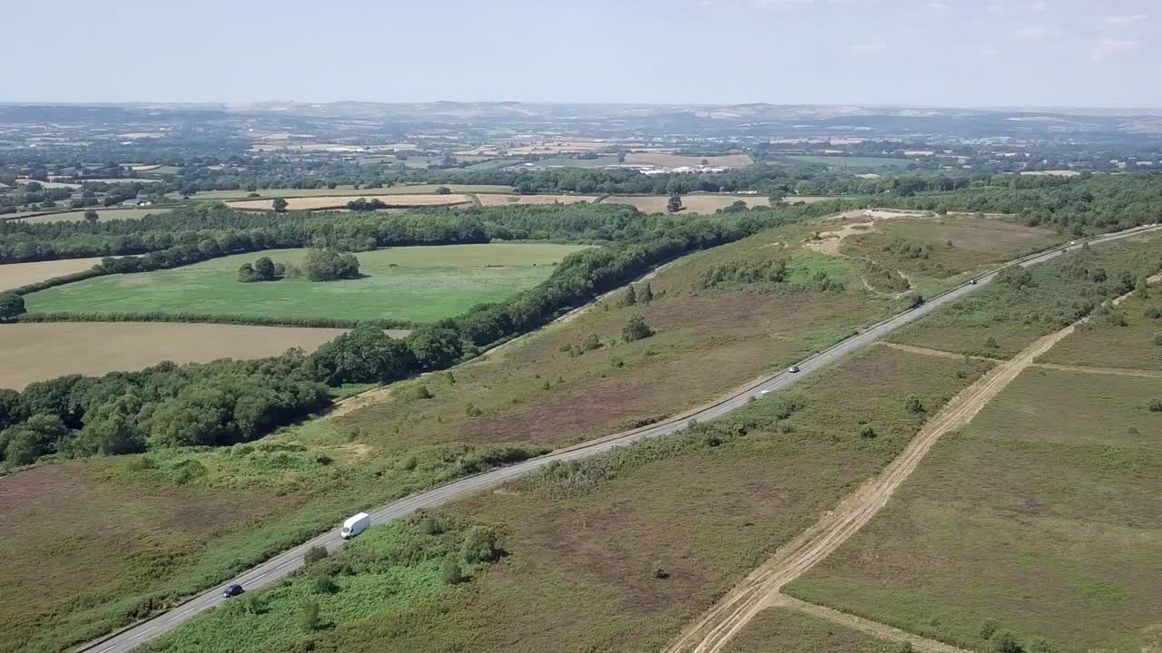 Aerial view of a road through the countryside