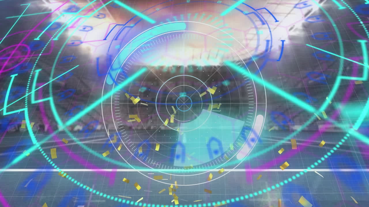 스포츠 경기장 위의 데이터 처리의 애니메이션