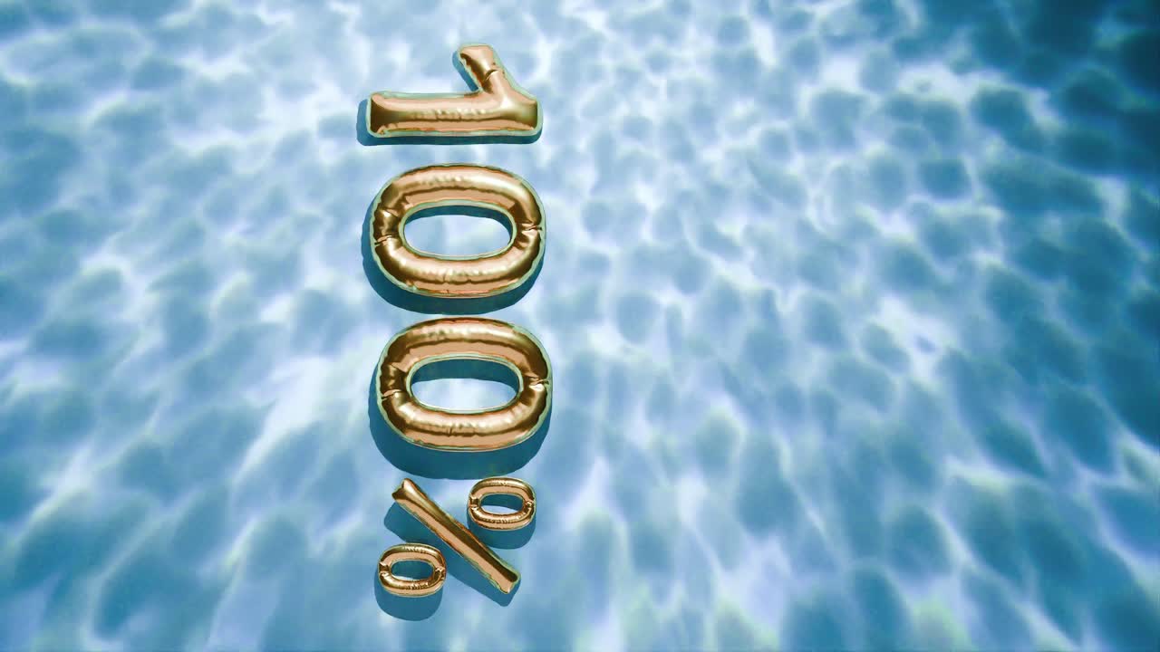 파란색 바탕에 물 위에 떠다니는 100% 황금색 물결