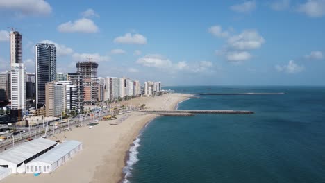 beautiful forward movement shot with drone on the seafront of fortaleza, calm sea, calm waves, green water