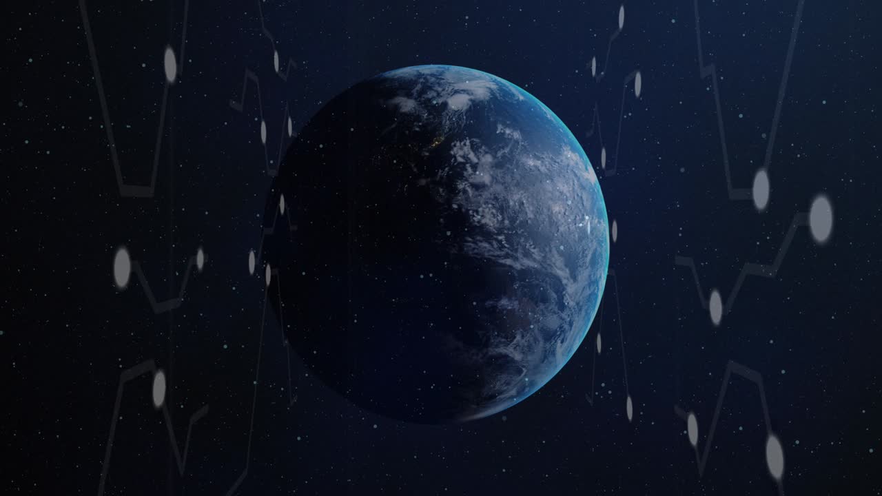 지구 행성과 함께 파란색 그리드를 통한 연결 네트워크의 애니메이션