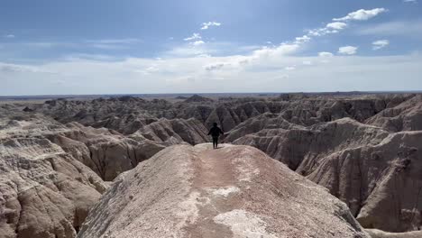 mujer joven excursionista en un mirador en el parque nacional badlands