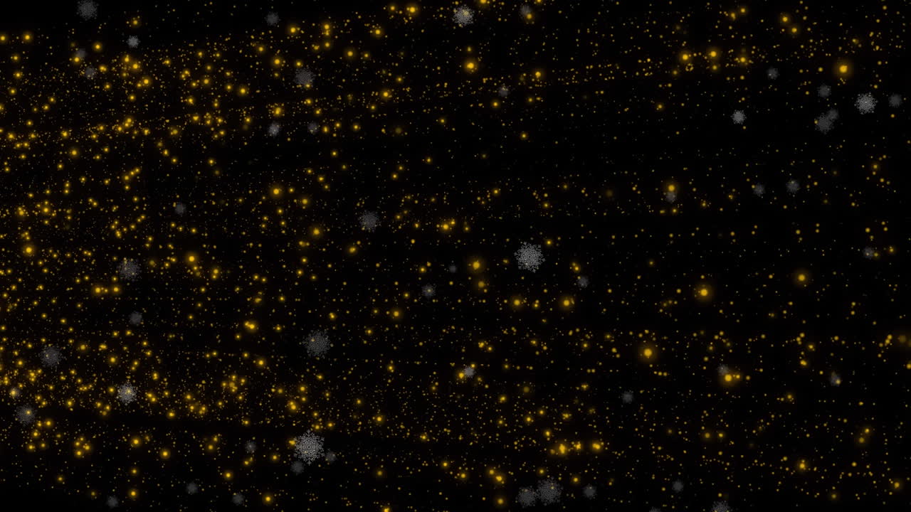 animación de copos de nieve sobre puntos de luz sobre fondo negro