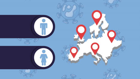 mapa europeo de propagación del coronavirus con datos demográficos de género