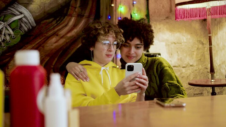 Lesbian couple in a bar