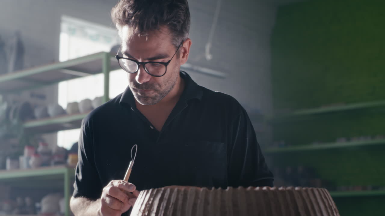 Sculptor Working on a Ceramic Sculpture
