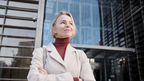 businesswoman looking away from camera in a financial district