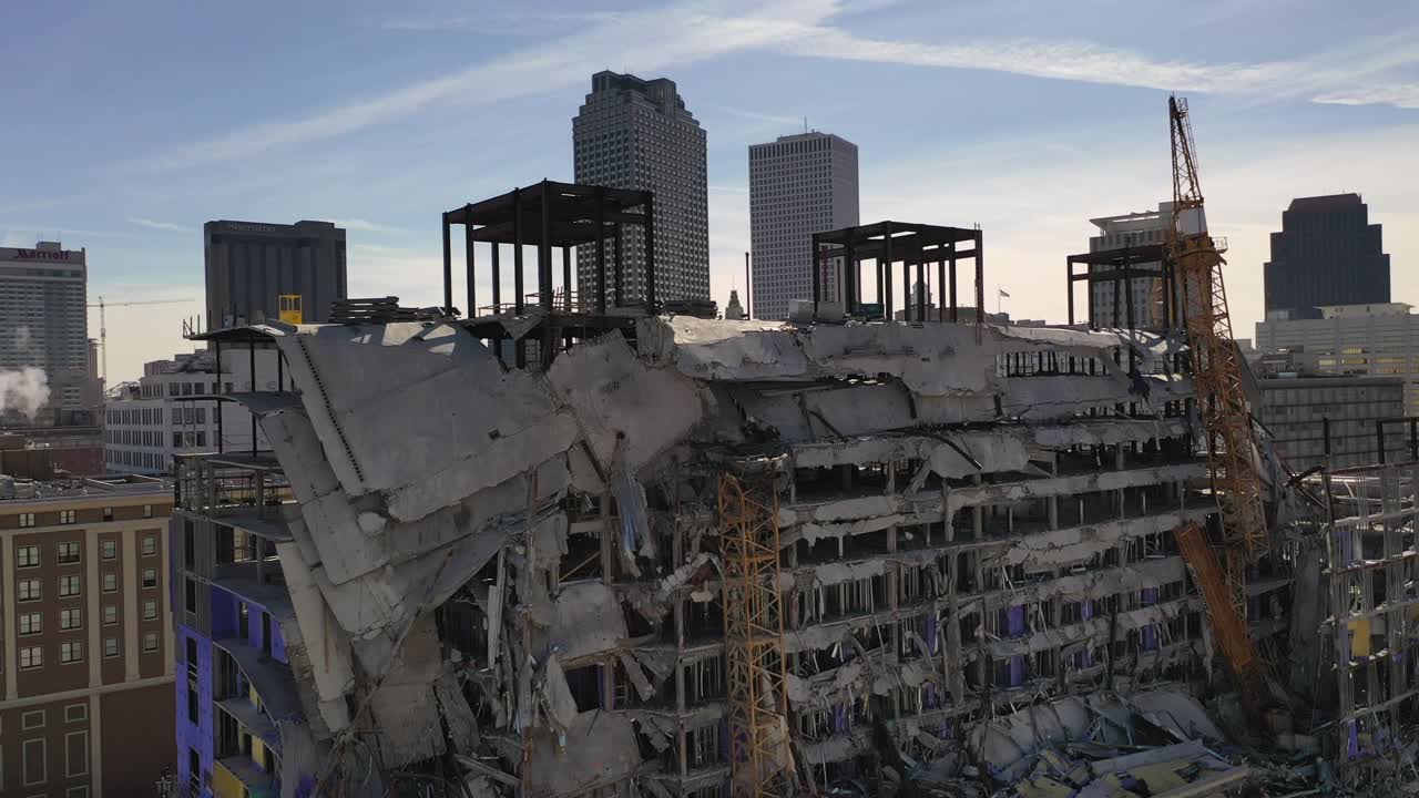 Demolition and Aerial View of Downtown New Orleans Skyline