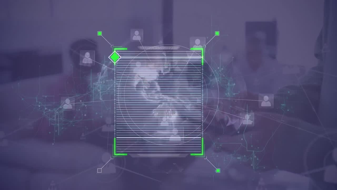 Animation of data, globe and connections over caucasian man using smartphone