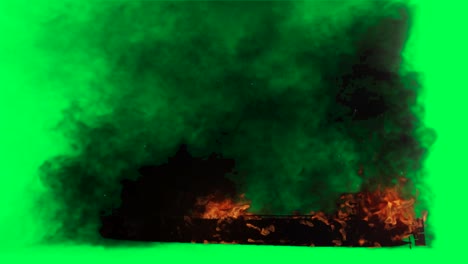 burning wood on green screen