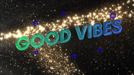 animación de buenas vibraciones banner de texto sobre estrella fugaz contra fondo negro