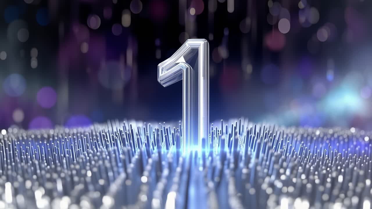 Numero uno luminoso in un ambiente digitale astratto