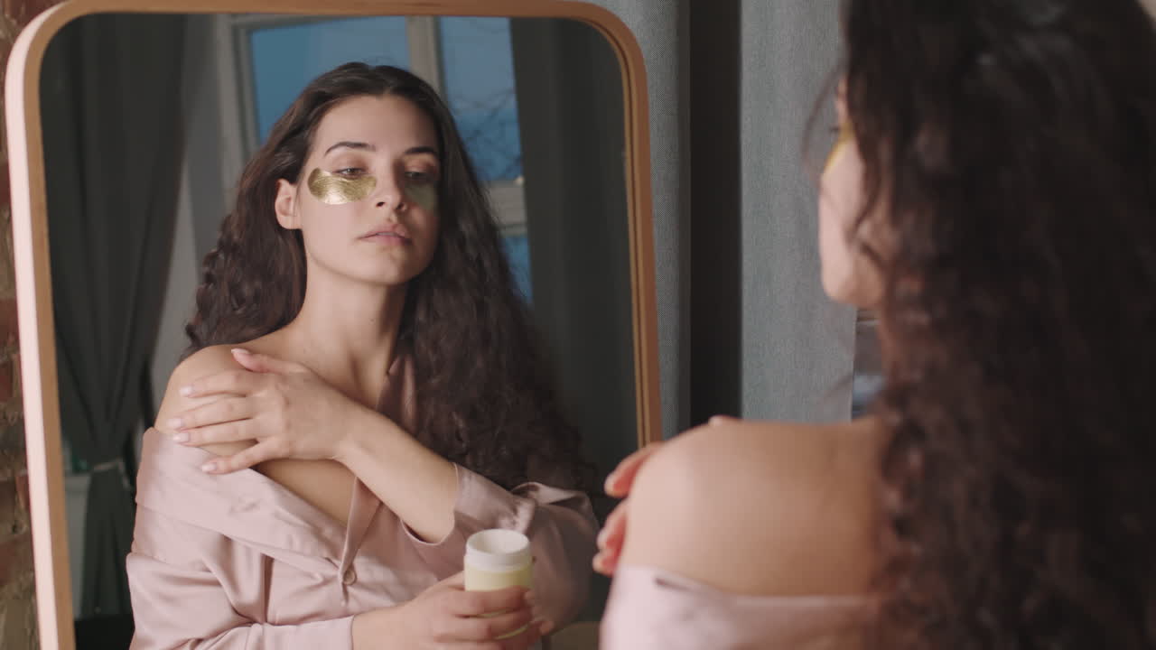 Beautiful Brunette Doing Evening Beauty Routine